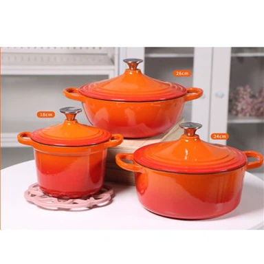 طقم قدور من حديد الزهر المطلي بالمينا